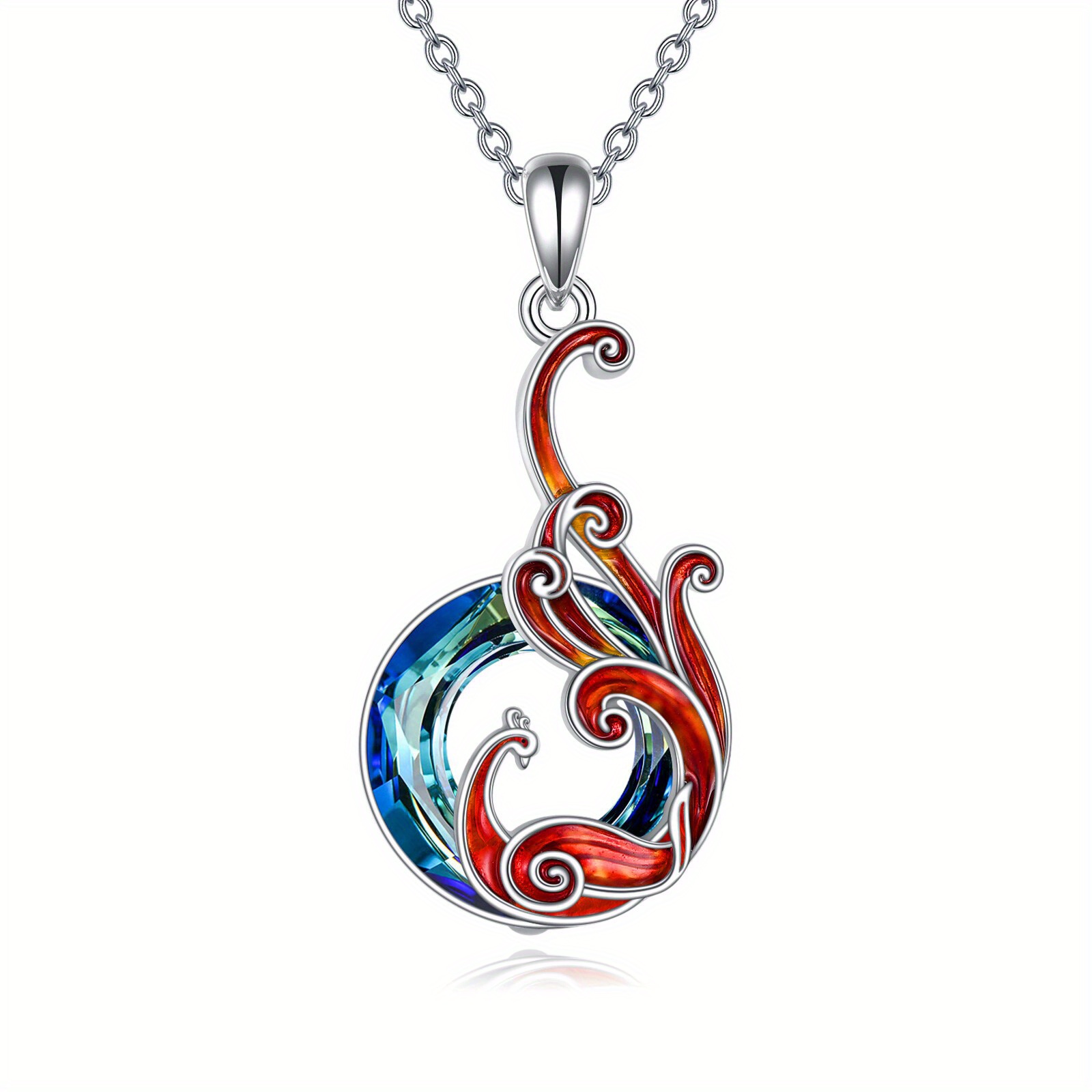 Women's 925 Sterling Silver Gradient Oil Drip Phoenix Pendant Necklace